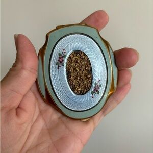 VTG 1930s Elgin American Enamel Brass Compact OG Powder & Rouge Guilloché Floral